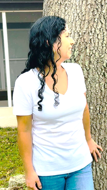 Women's white polo shirt V neck